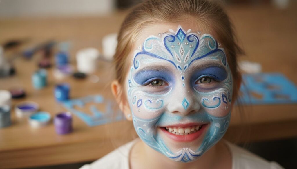 Maquillage Reine des Neiges pour enfant : un visage féerique
